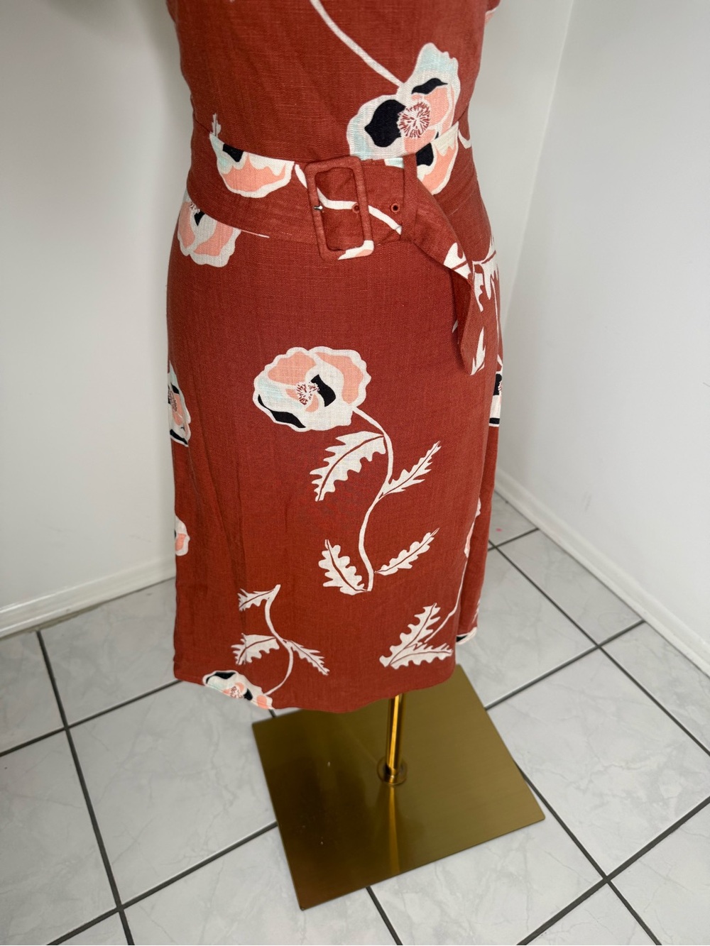 Ann Taylor Rust Floral Midi Dress with Belt - Picture 7 of 10